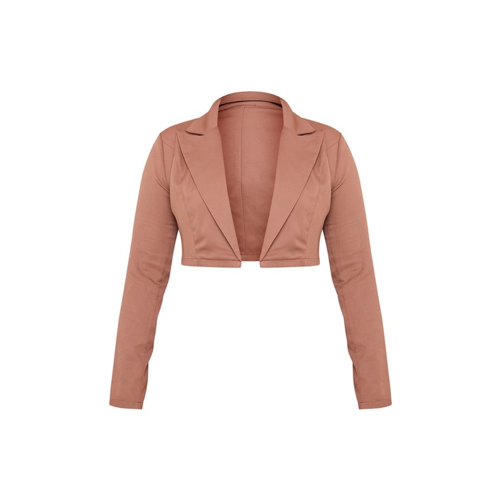 Plus Chocolate Brown Cropped Woven Blazer Size 3X